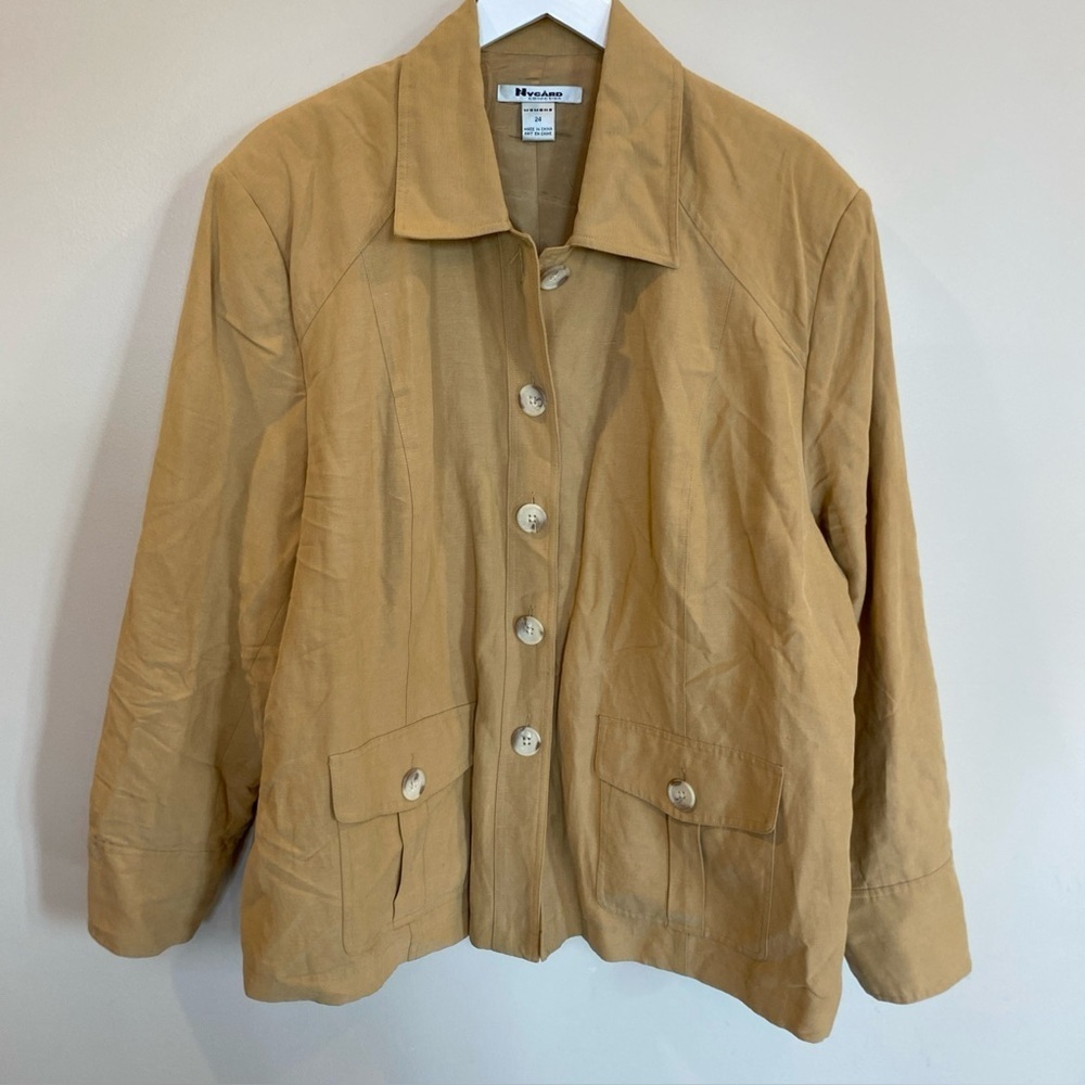 Nygard Collection Silk Linen Top Tan Womens Plus Size 24 Pockets Button